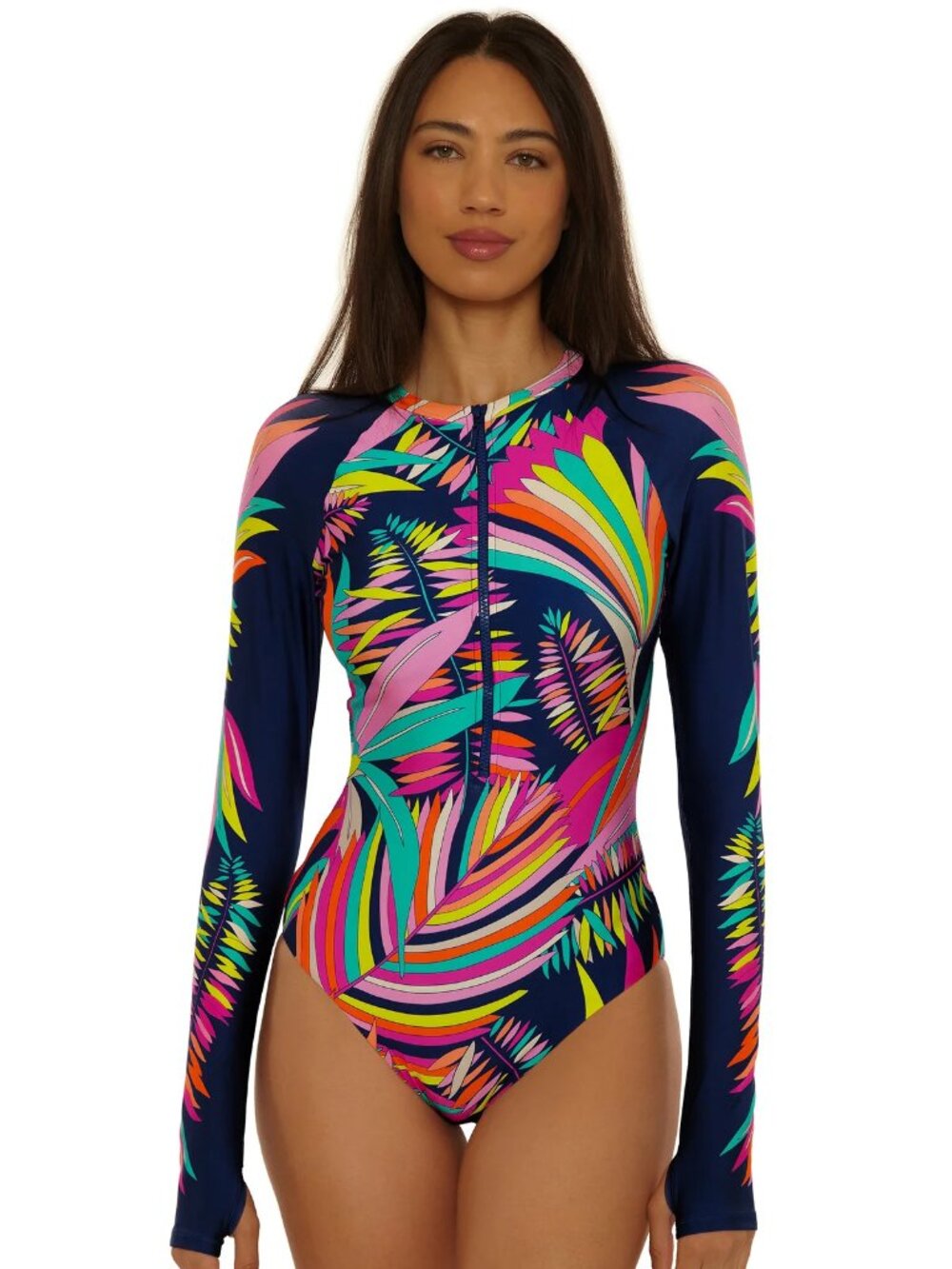 NWT Trina Turk SPF 50 Long-Sleeve Zip-Up Paddle suit - Paralia SZ M $188.